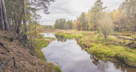 Calm river with trees in the background