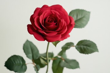 Naklejka premium A beautiful red rose placed in a vase surrounded by lush green leaves, perfect for decorating or as a symbol of love and appreciation