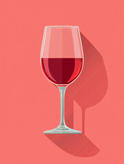 Elegant red wine glass on a soft pink background, casting a gentle shadow, ideal for beverage promotions