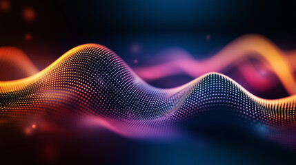 Abstract colorful wave of glowing dots representing digital data flow and technology for futuristic design, AI, and innovation concepts