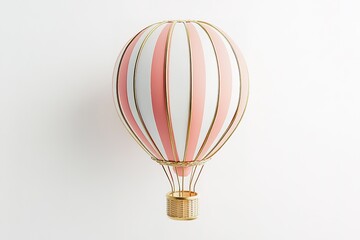 Fototapeta premium Adorable Pink and White Striped Hot Air Balloon Toy: Perfect for children's book illustrations, whimsical designs, greeting cards, party invitations, scrapbooking, and more! A charming, 