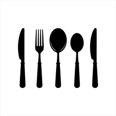 Full Place Setting (Cutlery Set) silhouette isolated on white background.