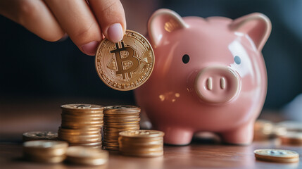 Piggy Bank with Bitcoins