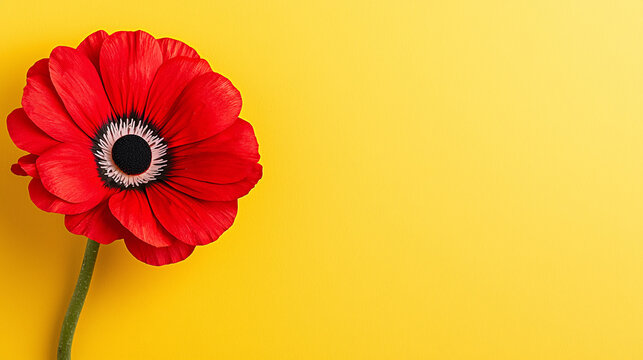 Vibrant red flower against a bright yellow background, showcasing nature's beauty and simplicity