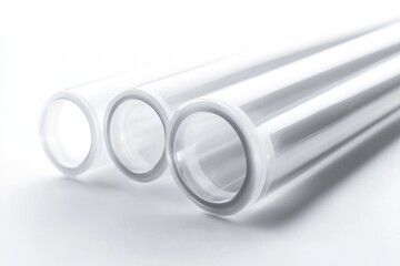 A close-up shot of three transparent tubes placed on a white background, suitable for use in medical or laboratory settings