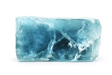 Obraz premium Crystal Clear: A Realistic Light Blue Ice Cube, Perfectly Isolated on White Background. Ideal for Refreshing Summer Designs, Cool Drink Ads, Winter Scenes, and Clean, Minimalist Projects. 