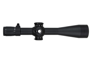 A high-quality rifle scope with adjustment knobs, a sleek black finish, and a clear lens, ideal for...
