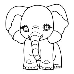 Cute blue elephant hand-drawn digital illustration on a white background