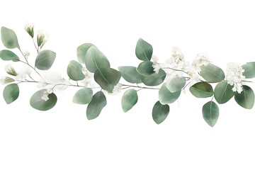 Obraz premium Elegant Watercolor Eucalyptus Branch with Delicate White Accents: Perfect for Wedding Invitations, Botanical Illustrations, Greeting Cards, Branding, and Lifestyle Designs. Adds a touch of 