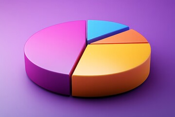 Obraz premium Colorful pie chart representing data distribution in a modern design on a purple background