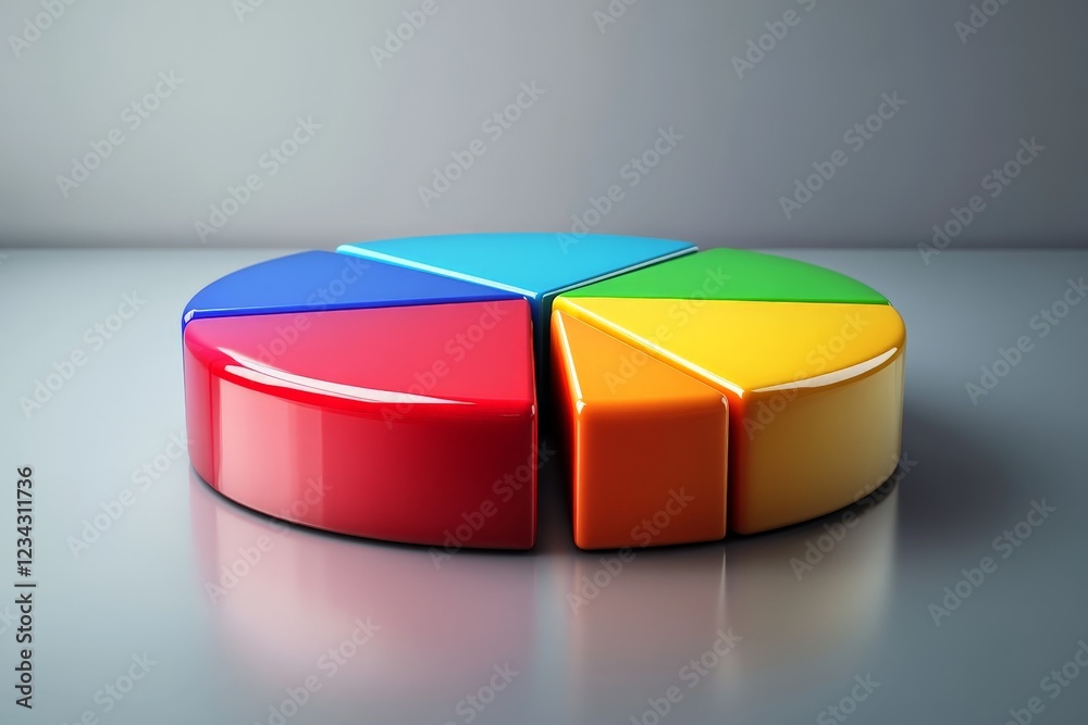 Leinwandbilder Colorful pie chart made of glossy segments placed on a smooth surface in a well-lit environment