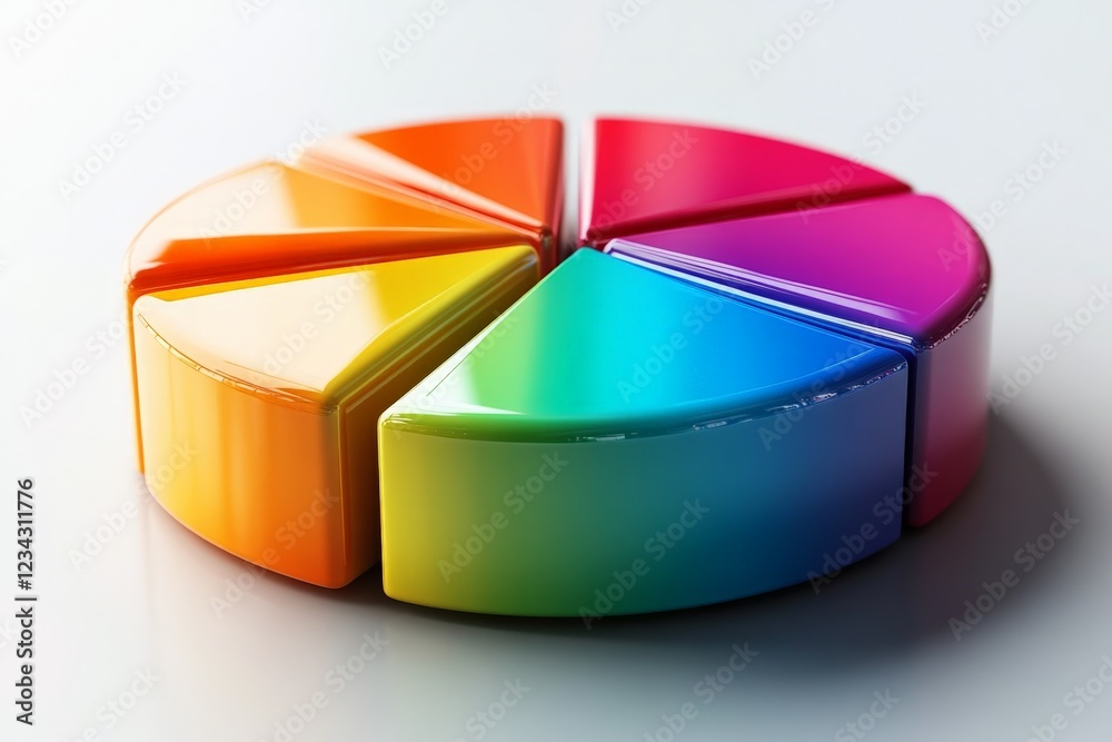 Poster Colorful geometric pie chart displaying vibrant segments in a gradient arrangement on a white surface