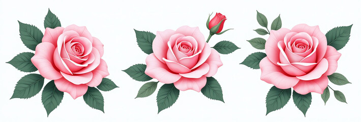 Naklejka premium pink rose leaf set wedding floral designs cards invitations vector arrangements
