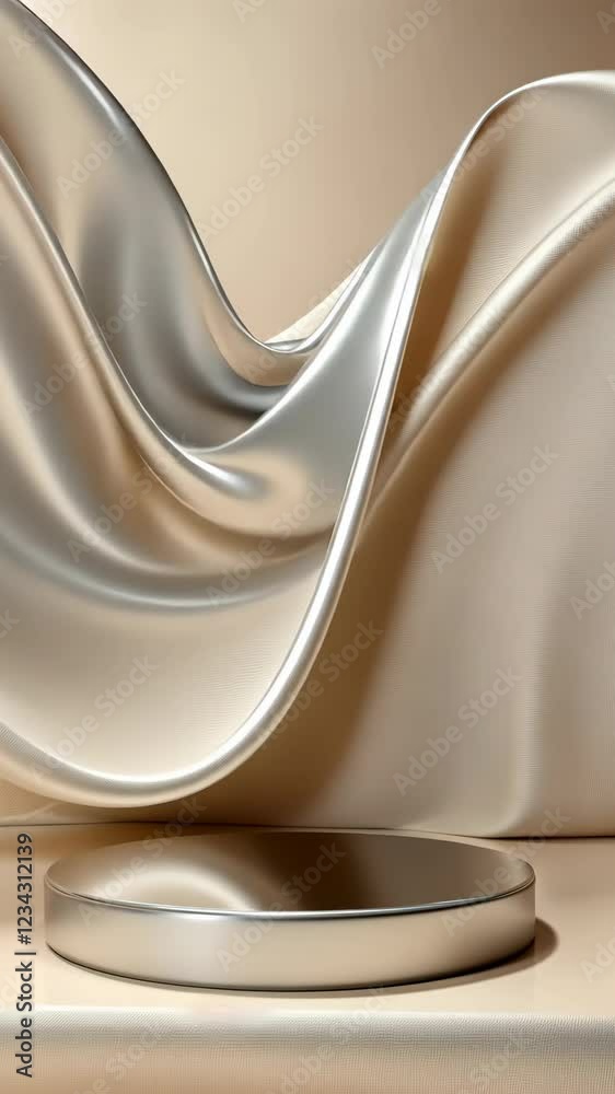 Poster fluid metallic shapes gracefully interact in an abstract animation, creating a calming atmosphere fi