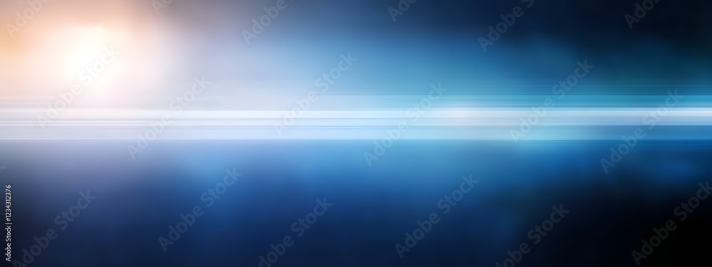 Wall mural horizontal blue abstract bokeh blurred color background with lens flare