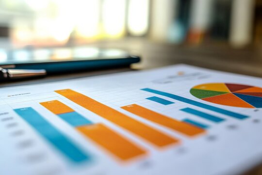 Detailed analysis of quarterly business performance presented through colorful charts and graphs in a modern workspace