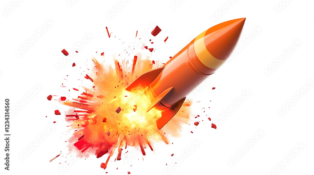 Aufkleber powerful rocket launch explosion with fiery blast and billowing smoke