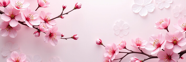 Fototapeta premium soft pink cherry blossoms fill delicate abstract background intricate floral