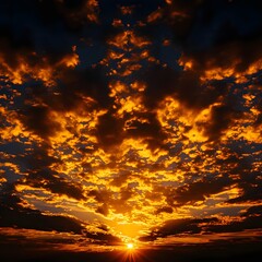 Fototapeta premium Fiery Sunset Sky with Orange and Red Clouds
