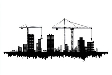 Naklejka premium Building construction silhouette urban black.