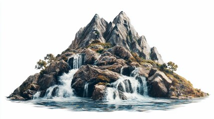 Majestic mountain waterfall island, serene landscape, nature background, travel brochure