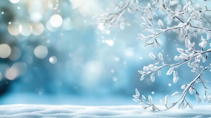 A wonderful winter scene with snow-covered branches and falling snowflakes, creating an atmosphere of tranquility and enchantment