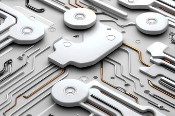 Fototapeta premium Abstract close-up of a modern circuit board featuring intricate designs and metallic components, perfect for technology concepts.