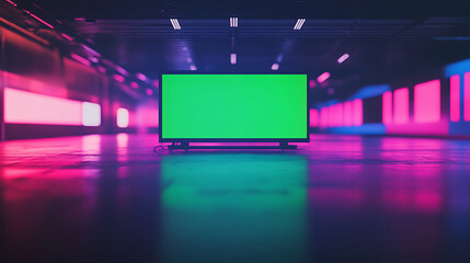 Television Screen in a Neon Lit Corridor