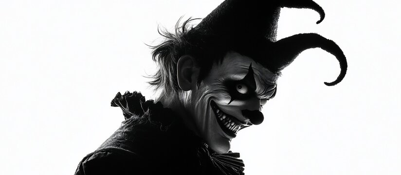 Evil clown silhouette, studio shot, white background, Halloween