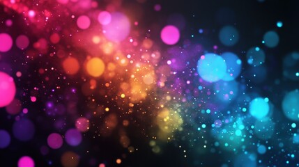 Vibrant Rainbow Colored Light Leaks and Particles on a Dark Background for Creative and Artistic Backgrounds and Design Projects