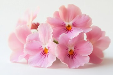 A bouquet of pink flowers arranged on a white surface