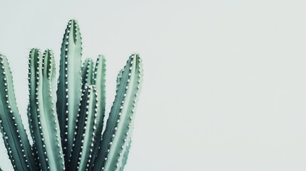 Naklejka premium Serene Cactus Minimalist Photography: A Study in Green and White