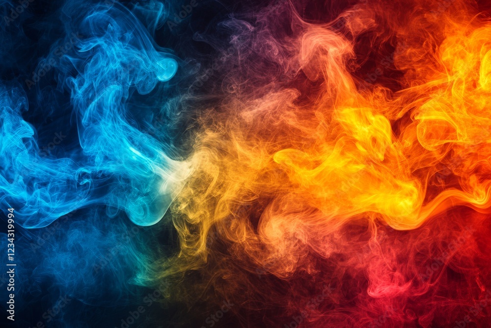 Poster colorful swirl of smoke on a dark background creates a mesmerizing visual experience of movement and