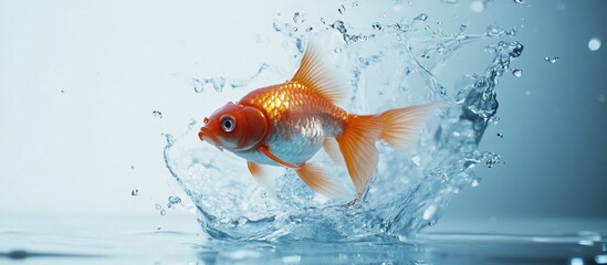 Goldfish leaping, water splash, studio background, aquatic pet