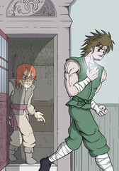 Medieval man running with mystery object