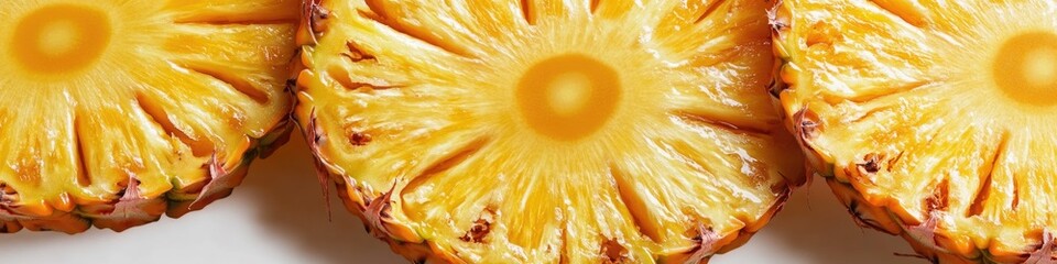 Freshly cut pineapple slices arranged on a plate