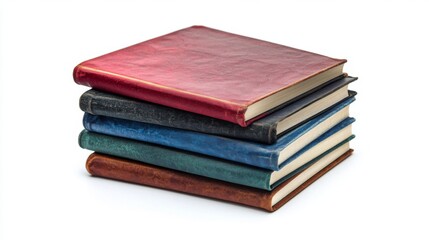 Fototapeta premium A stack of various colored books lies neatly arranged. Each book features unique textures and hues. This image represents knowledge and learning. Generative AI