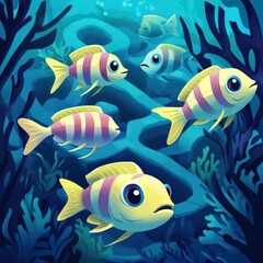 Naklejka premium Guide a school of fish through an underwater maze