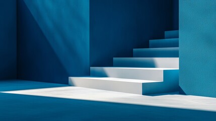 Obraz premium Modern blue architectural staircase with sharp light and shadow