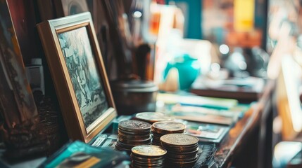 Rustic vintage market stall with antiques and collectibles