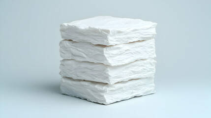Obraz premium Stacked white textured blocks on white background; product mockup