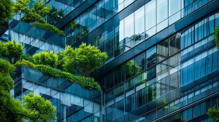 Architecture a modern glass building with a lot of green plants trees and bushes for business architecture environmental friendly, design, exterior, sky, garden