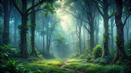 Obraz premium Mysterious forest with dark wood background and misty atmosphere
