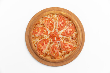 Pizza with salami  mushrooms and cheese on a white background