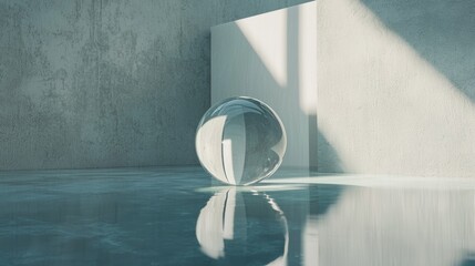 Abstract water-filled glass on a textured surface in sunlight