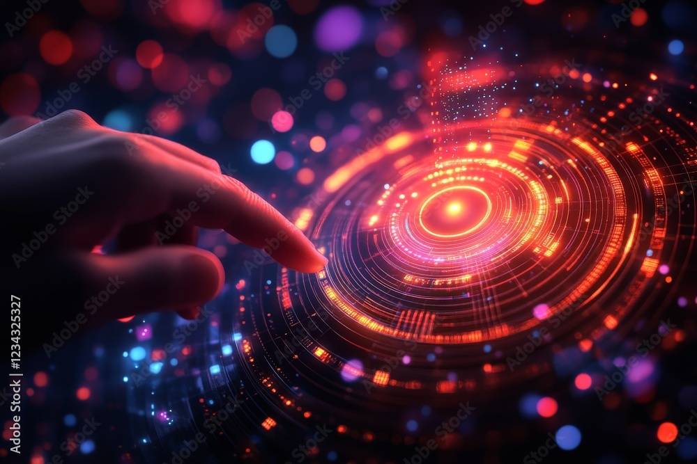 Aufkleber Digital interaction with futuristic technology interface features glowing lights and intricate designs