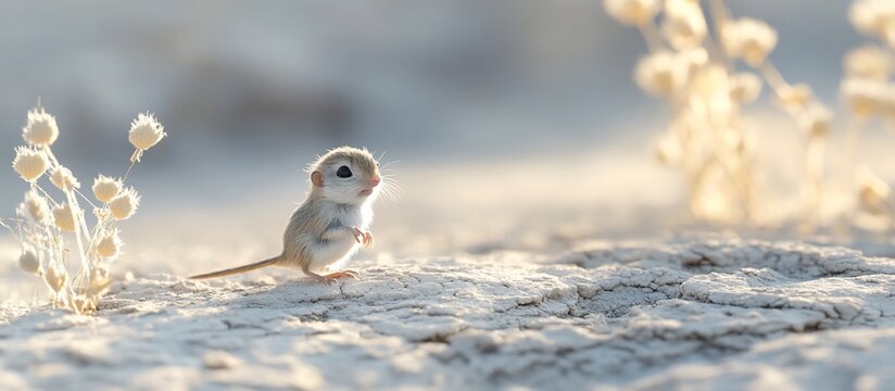 Desert jerboa pup sunrise habitat