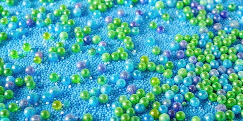 Slime covered periwinkle background with small blue and green beads scattered around, arts and crafts, crafting supplies, periwinkle