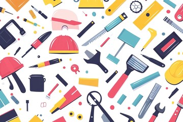 Engaging in the shared excitement of national Labor Day. Side view of american flag, set of tools, safety helmet, work gloves on wooden brown background with empty space for promo or text
