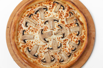 Pizza with salami  mushrooms and cheese on a white background